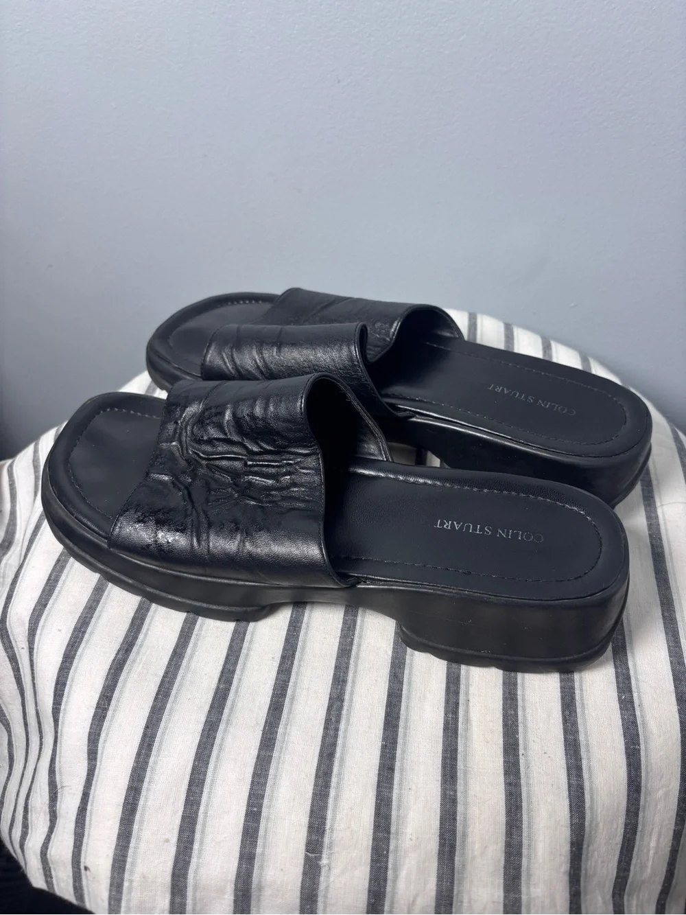 Vintage Y2K Colin Stuart Black Leather Platform Slide Sandals Women’s Size 10